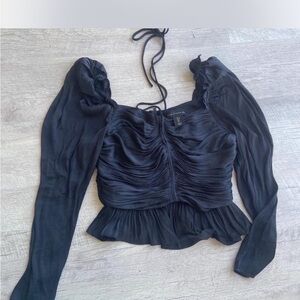 House of Harlow 1960 Black Ruched Long-Sleeve Peplum Blouse